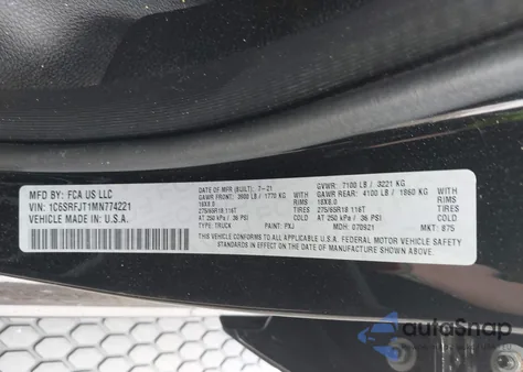 2021 Ram 1500 Laramie 4X4 5'7 Box from USA, damaged, VIN 1C6SRFJT1MN774221